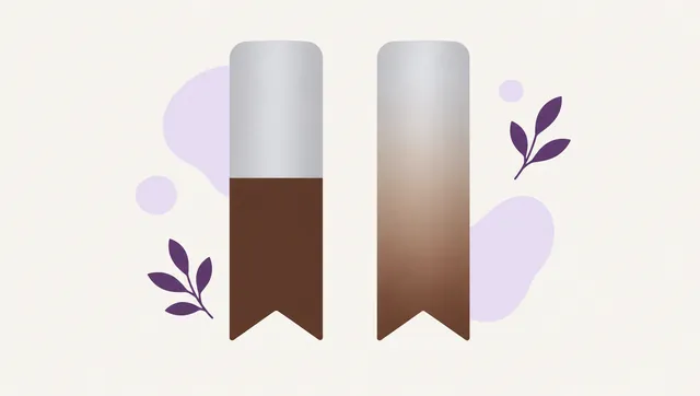 Illustration of two ribbons: one with a hard line from silver to brown, one blended